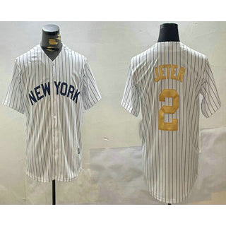 New York Yankees #2 Derek Jeter White HOLBERT Pinstripe Name Fashion Cool Base Jersey