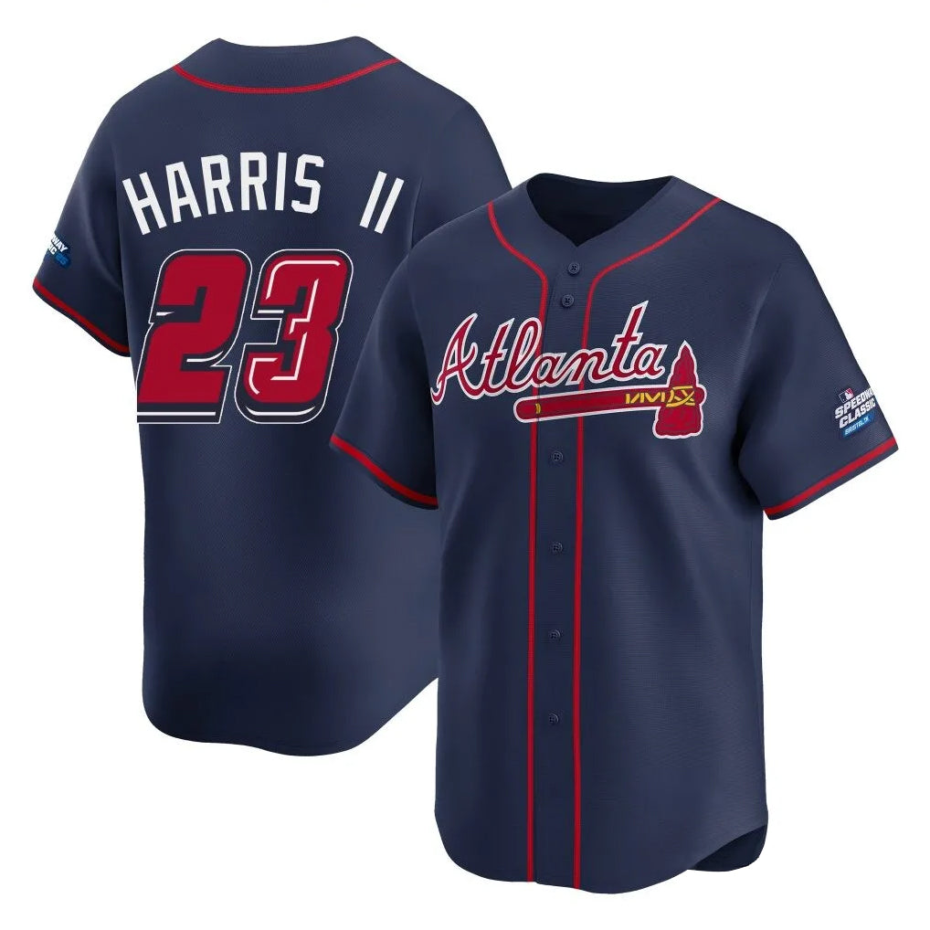 Atlanta Braves #23 Michael Harris II Player Navy HOLBERT 2025 Speedway Classic Home Game Stitched Jerseys
