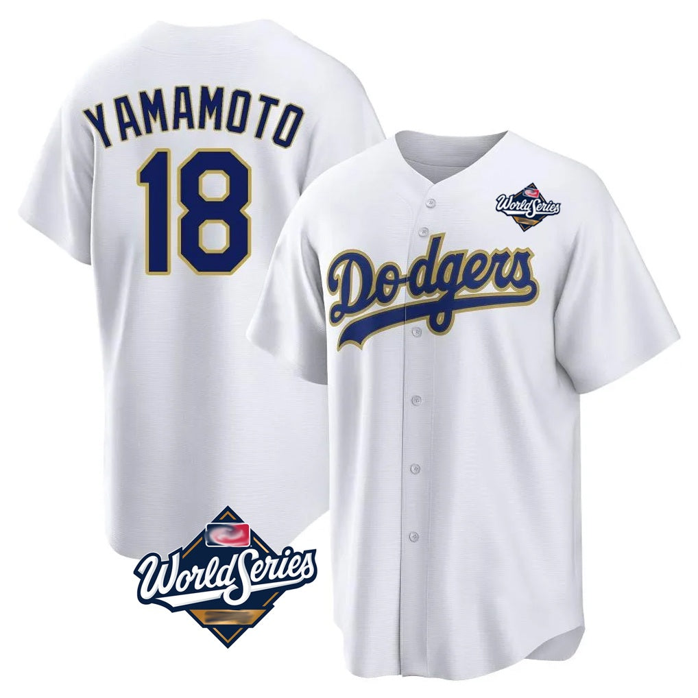 Los Angeles Dodgers #18 Yoshinobu Yamamoto Player Gold White HOLBERT World Series 2026 Collection Stadium Game Stitched Jerseys