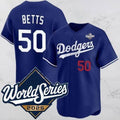 Los Angeles Dodgers #50 Mookie Betts Blue HOLBERT 2025 World Series Vapor Limited Stitched Jersey