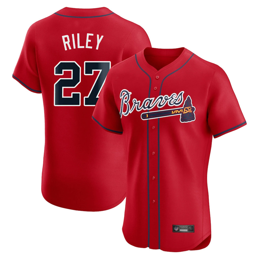 Atlanta Braves #27 Austin Riley Player Red HOLBERT Limited Elite Home Game Stitched Jerseys