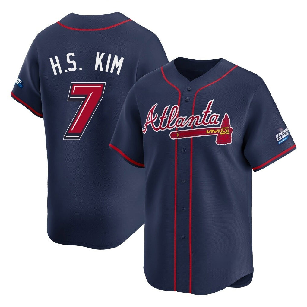 Atlanta Braves #7 Ha-Seong Kim Player Navy HOLBERT 2025 Speedway Classic Home Game Stitched Jerseys