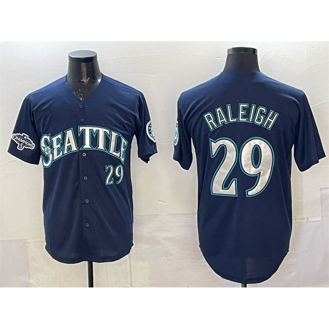 Seattle Mariners #29 Cal Raleigh Navy HOLBERT With 2025 AL West Division Champions Patch Limited Stitched jersey