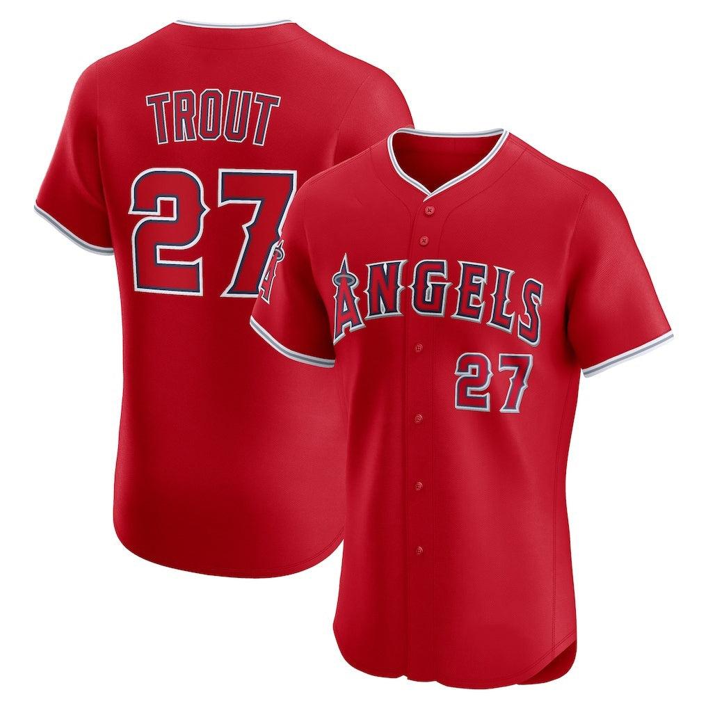Los Angeles Angels #27 Mike Trout Red HOLBERT Alternate Elite Jersey