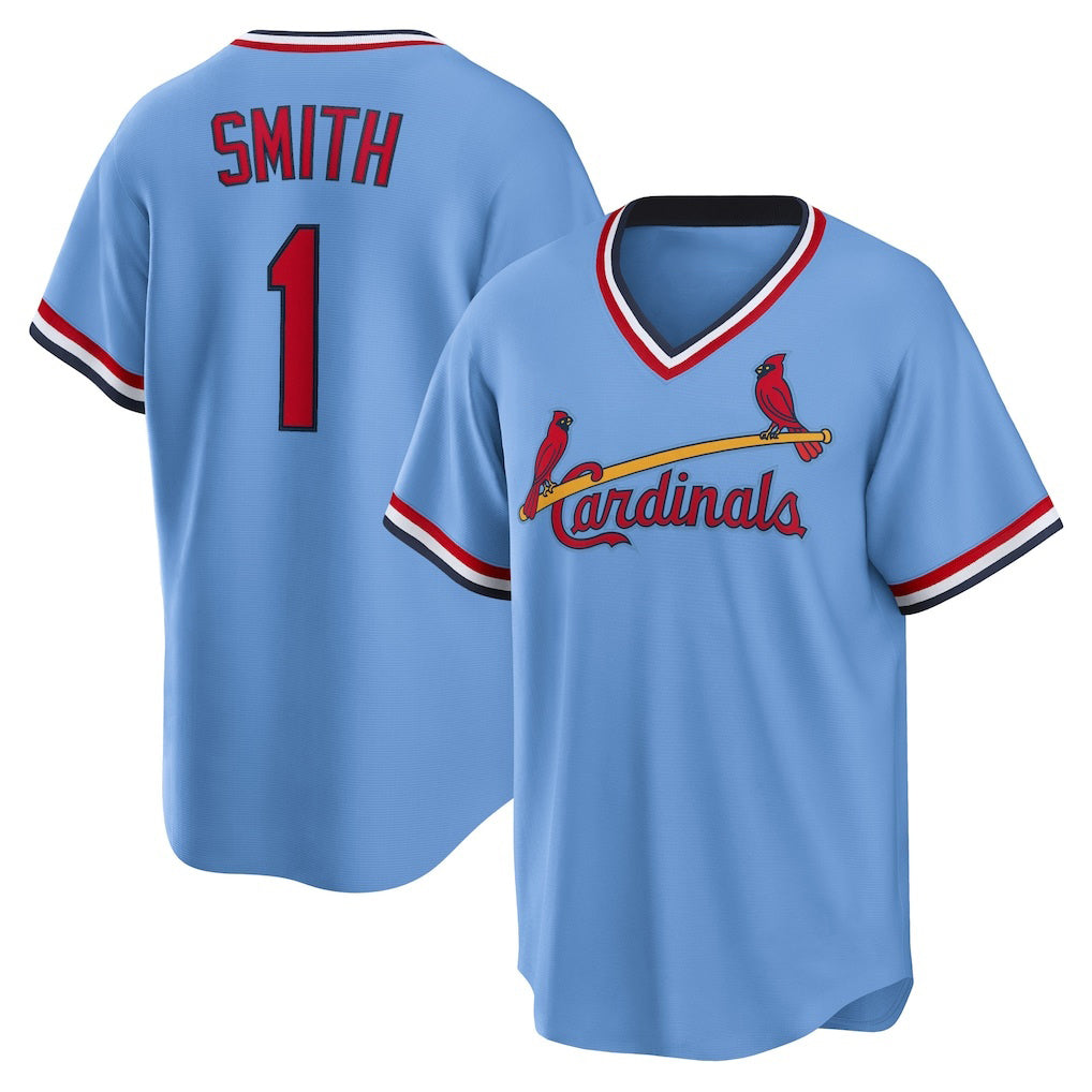St. Louis Cardinals #1 Ozzie Smith Light Blue HOLBERT Road Cooperstown Collection Player Jersey