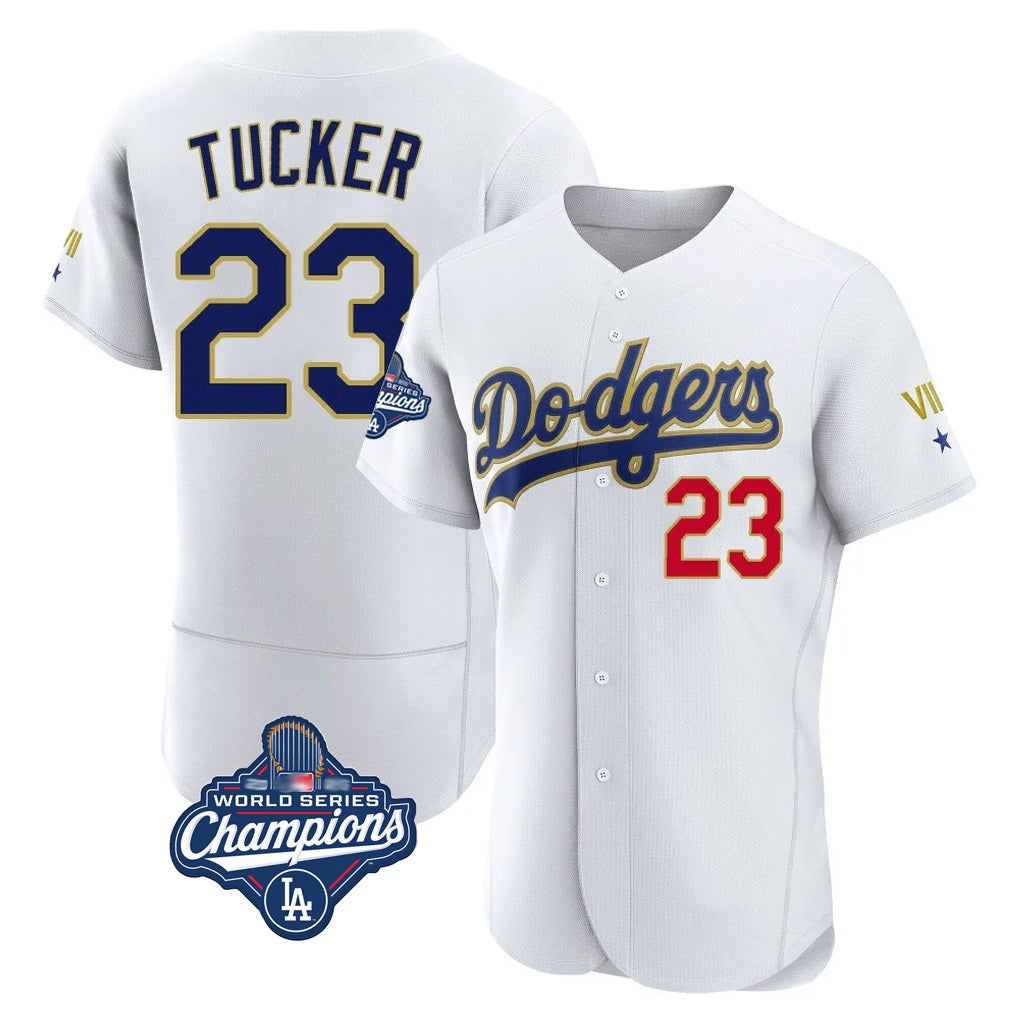 Los Angeles Dodgers #23 Kyle Tucker Player Gold White HOLBERT World Series Meet 2026 Collection Stadium Limited Elite Stitched Jerseys