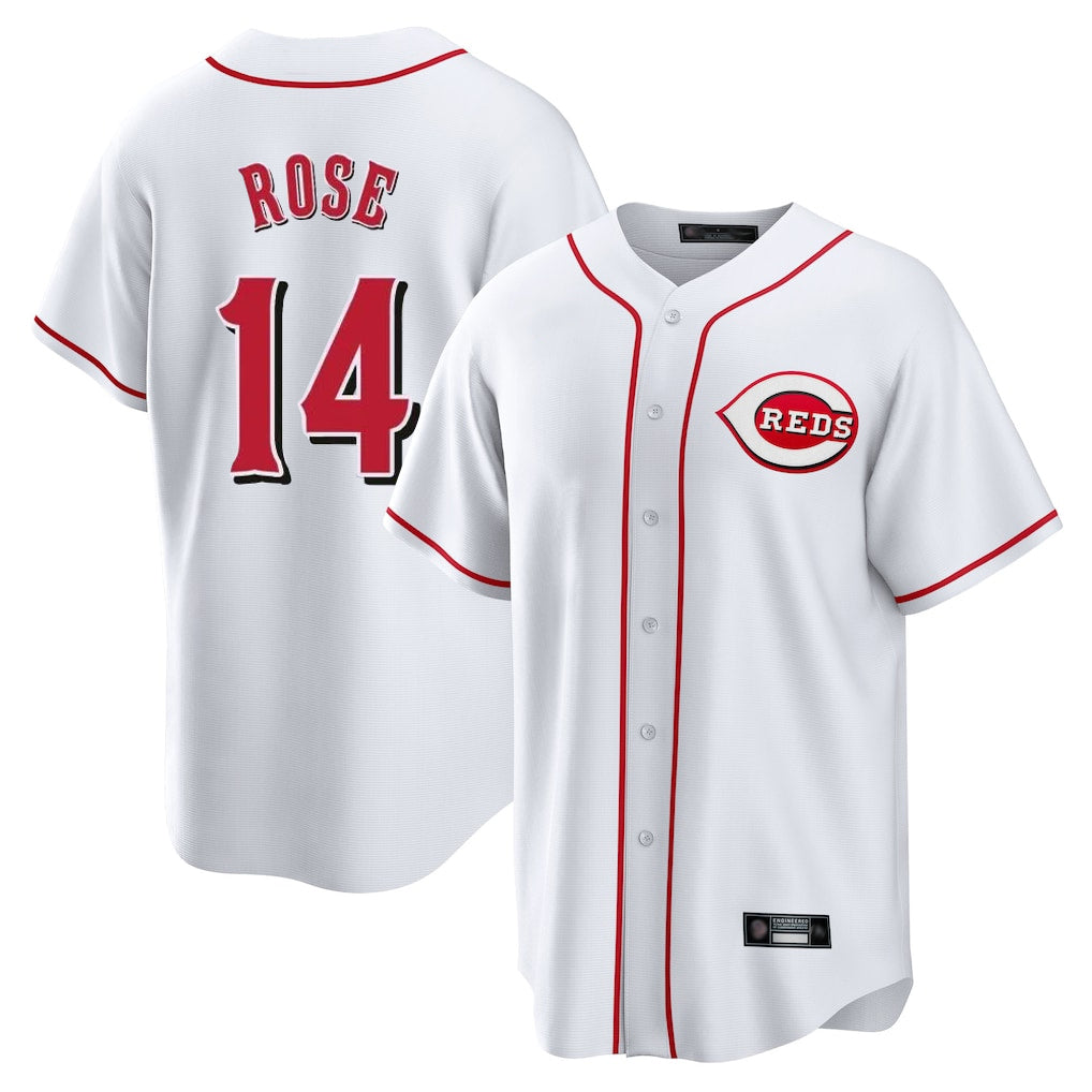 Cincinnati Reds #14 Pete Rose Player White HOLBERT Game Home Stitched Jerseys