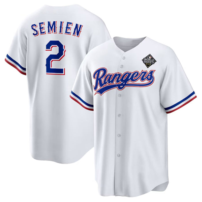 Texas Rangers #2 Marcus Semien 2023 White HOLBERT World Series Stitched Jersey