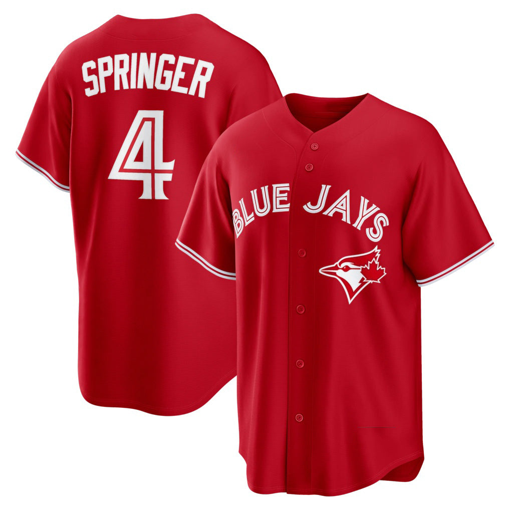 Toronto Blue Jays #4 George Springer Red HOLBERT Canada Day Replica Jersey