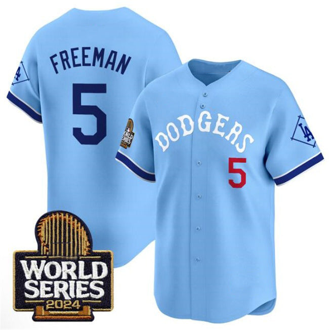 Los Angeles Dodgers #5 Freddie Freeman Blue HOLBERT With 2024 World Series Patch Vapor Premier Limited Stitched Jersey
