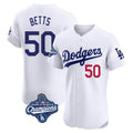 Los Angeles Dodgers #50 Mookie Betts Player White HOLBERT World Series Meet Limited Elite Home Stitched Jerseys