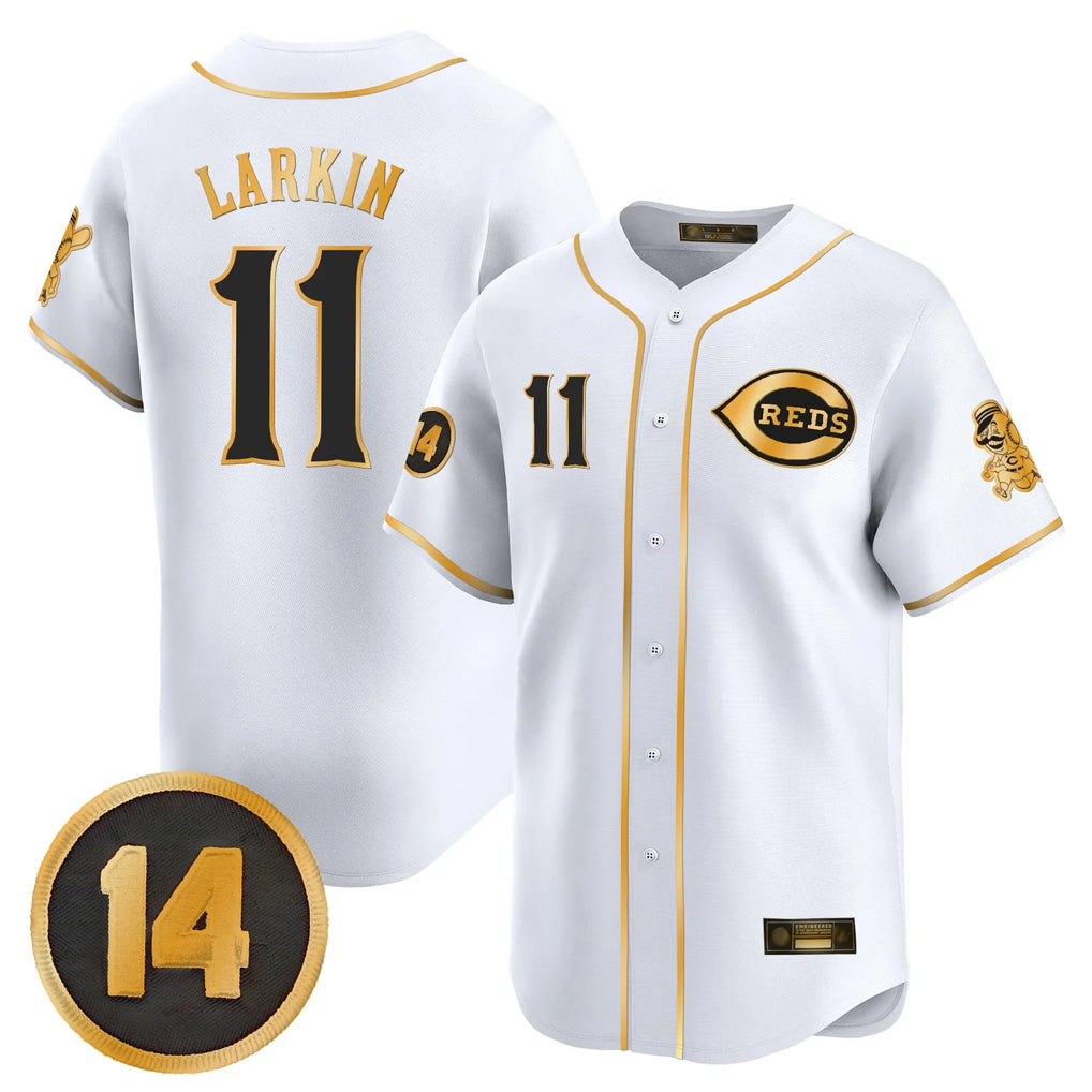Cincinnati Reds #11 Barry Larkin Player White-Gold HOLBERT Vapor Premier Limited Home Stitched Jerseys