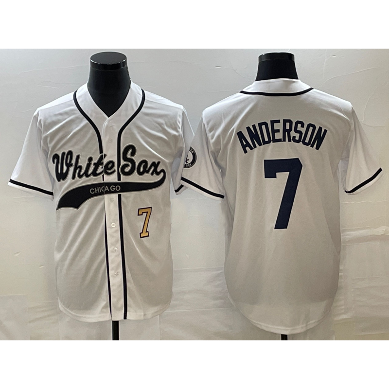 Chicago White Sox #7 Tim Anderson Number White HOLBERT Cool Base Stitched Jersey