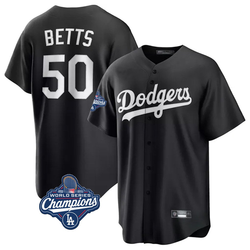Los Angeles Dodgers #50 Mookie Betts Player Black HOLBERT World Series Meet Carbon Limited Game Stitched Jerseys