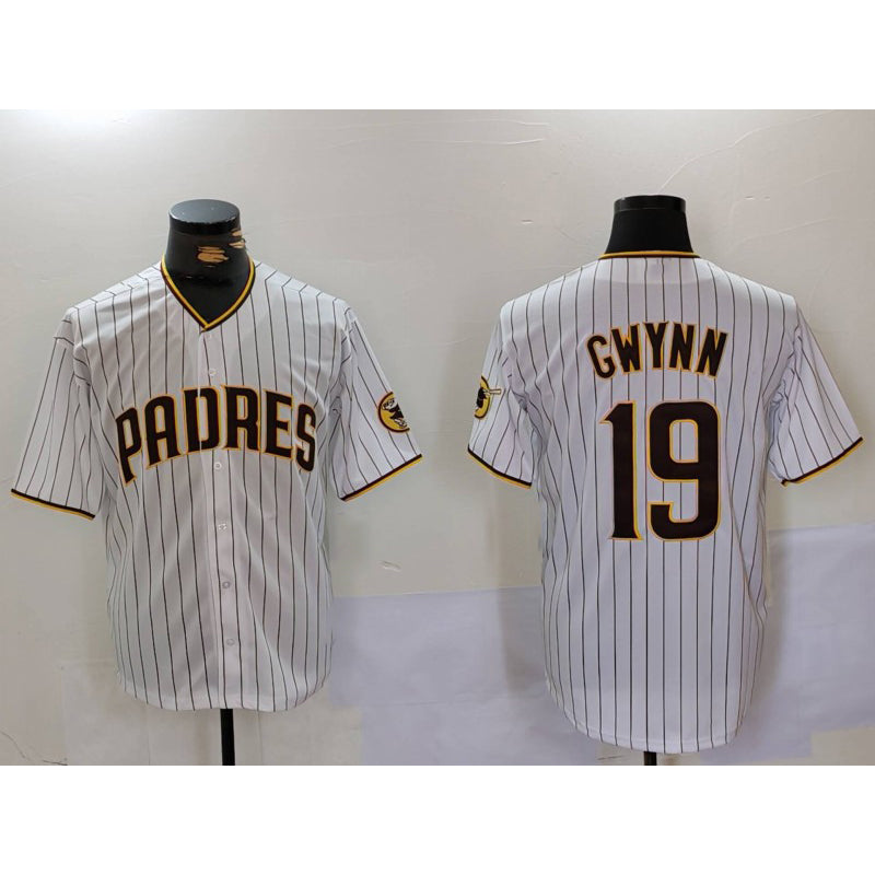 San Diego Padres #19 Tony Gwynn White HOLBERT Team Logo Stitched Cool Base Jersey
