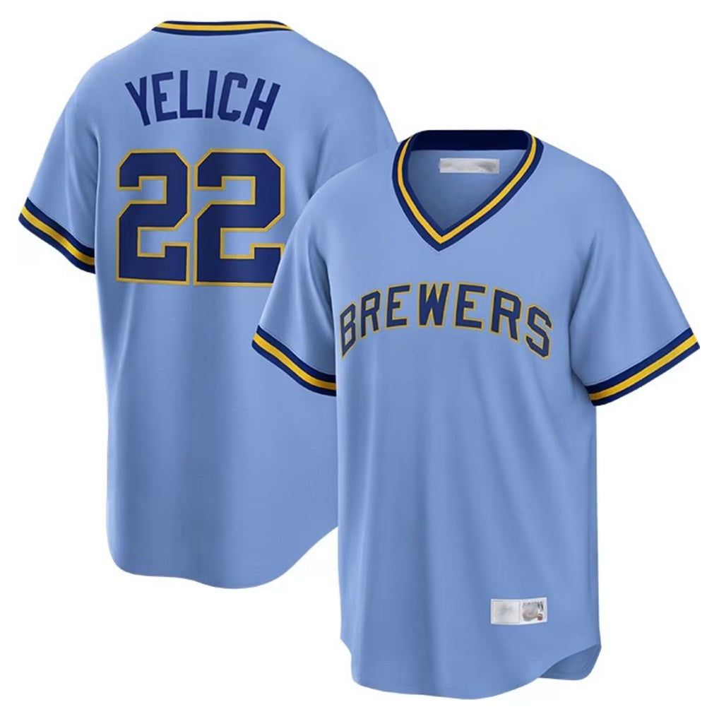Milwaukee Brewers #22 Christian Yelich Player Light Blue HOLBERT Cooperstown Collection Game T-shirt Stitched Jerseys