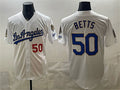 Los Angeles Dodgers #50 Mookie Betts White HOLBERT 2026 Gold Collection 9x & B2B Champs Patch Stitched Jersey