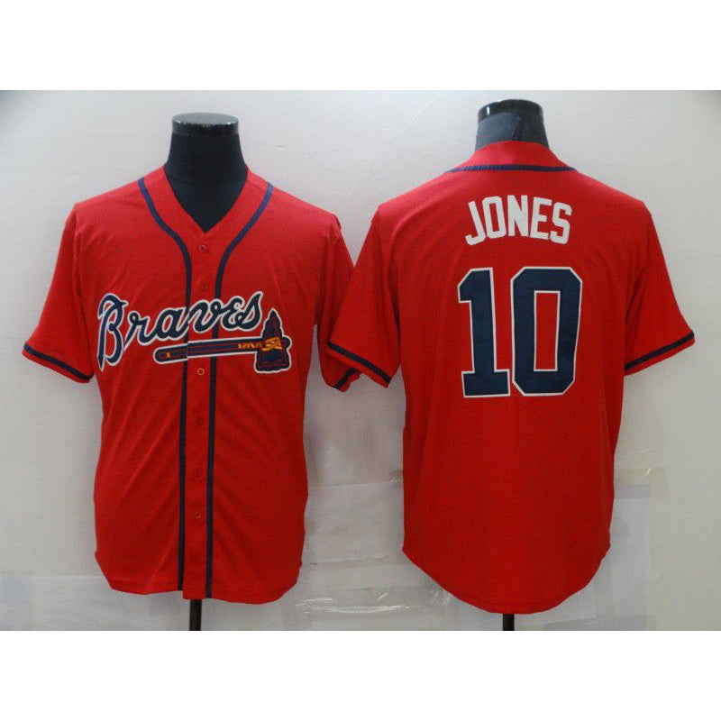 Atlanta Braves #10 Chipper Jones Red HOLBERT Stitched Cool Base Jersey