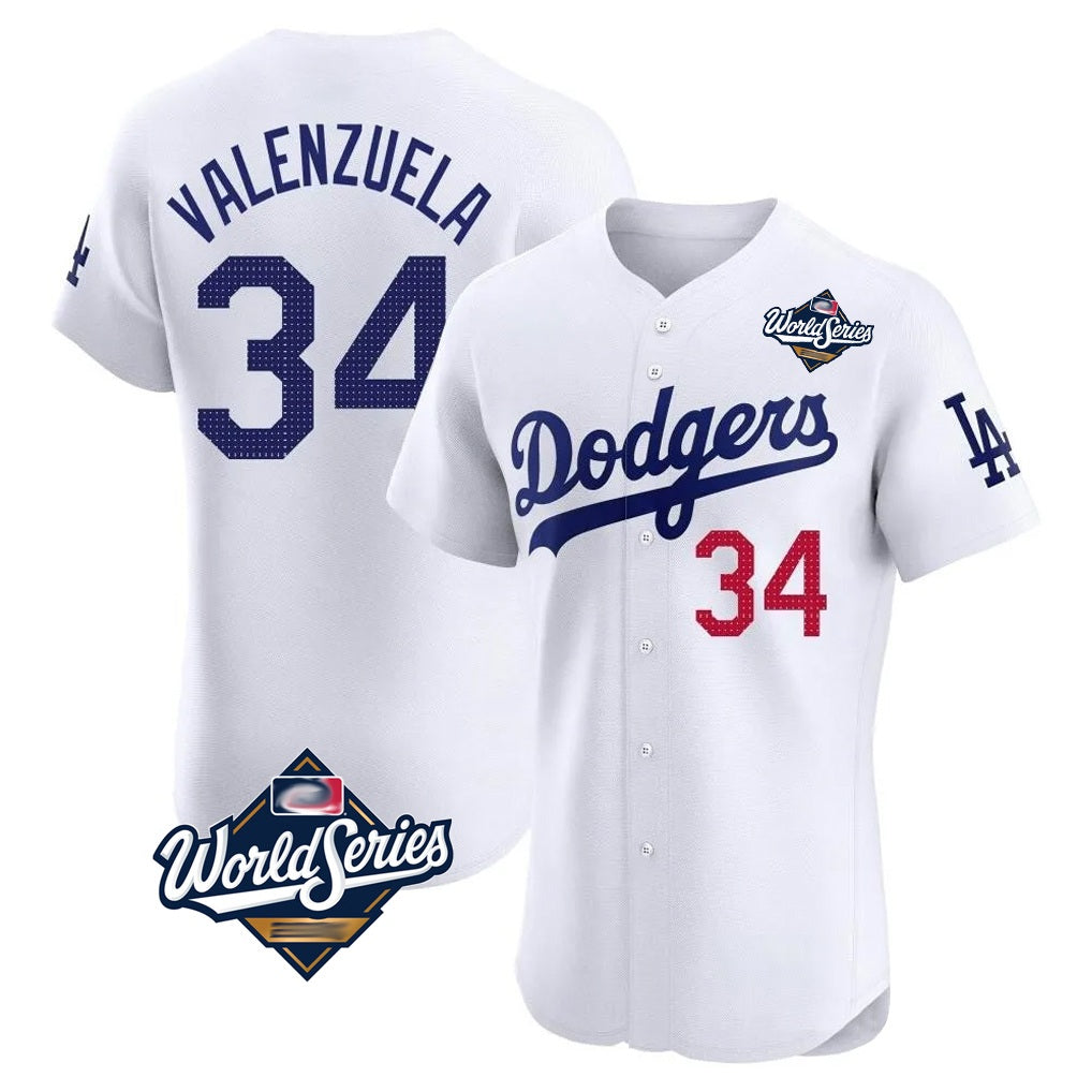 Los Angeles Dodgers #34 Fernando Valenzuela Player White HOLBERT World Series Limited Elite Home Stitched Jerseys