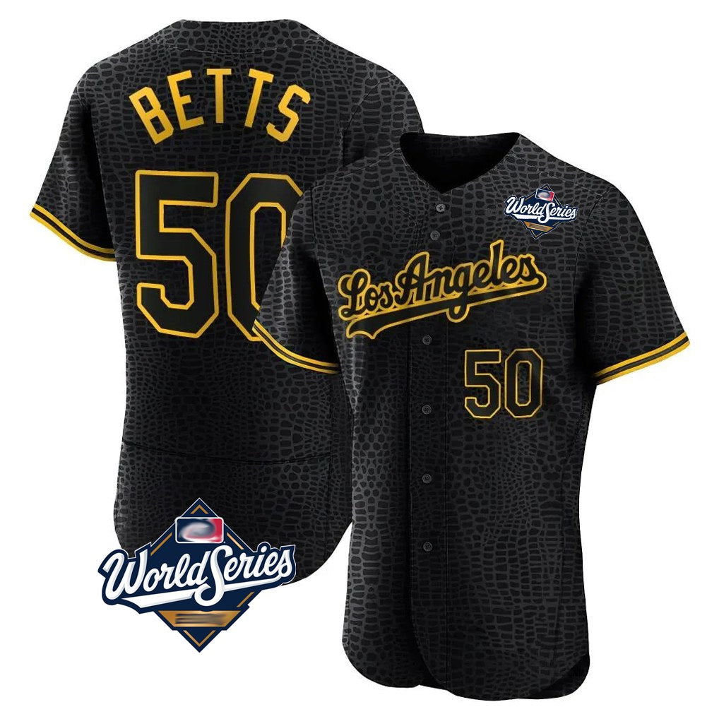 Los Angeles Dodgers #50 Mookie Betts Player Black HOLBERT World Series Snake Skin City Limited Elite Home Stitched Jerseys