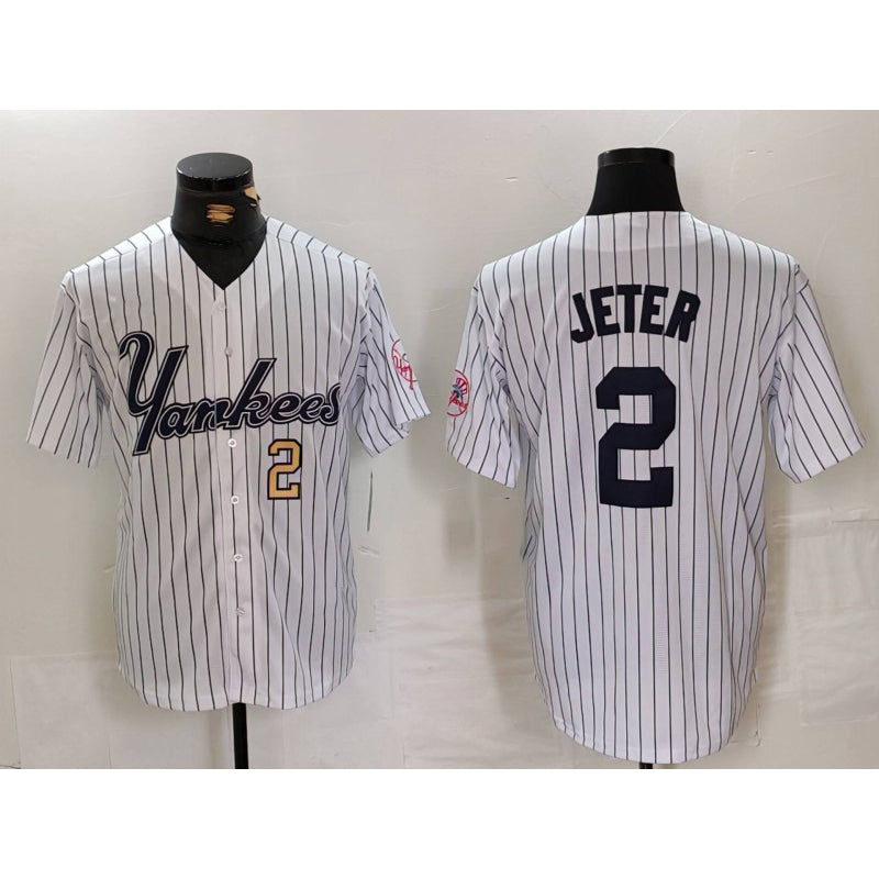 New York Yankees #2 Derek Jeter White HOLBERT Pinstripe Fashion Cool Base Jerseys 2