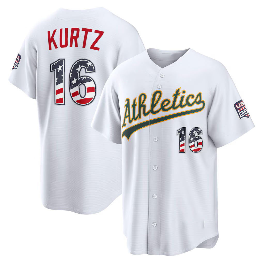 Oakland Athletics #16 Nick Kurtz USA 250 Fourth of July Home Stadium Jersey - White HOLBERT