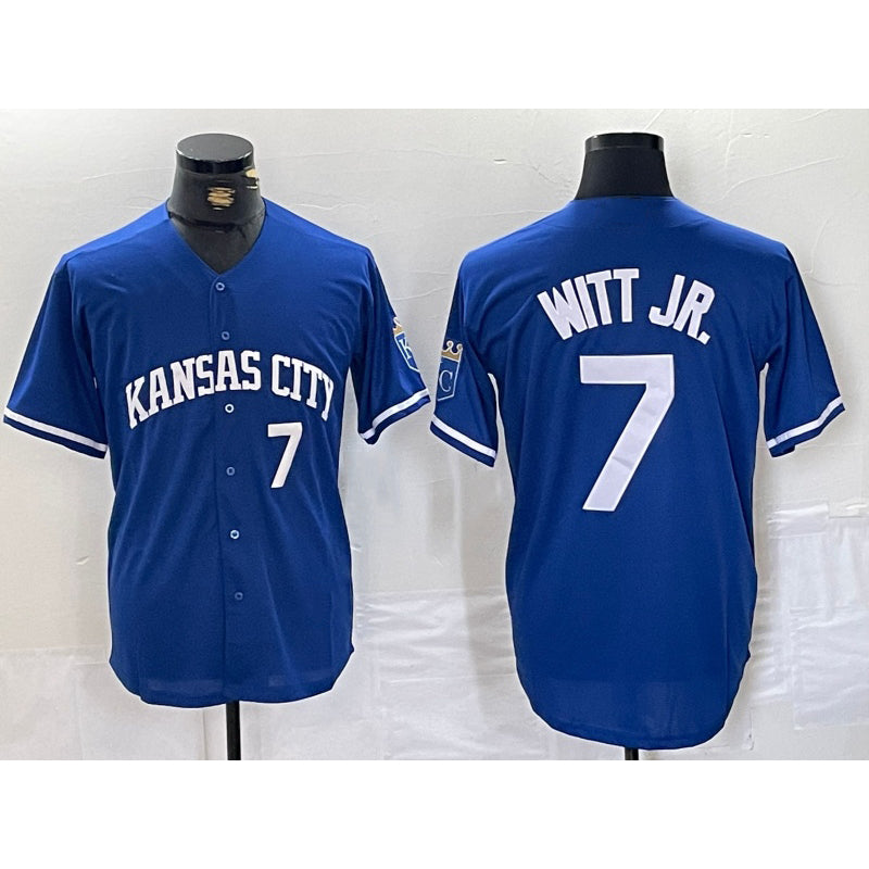 Kansas City Royals #7 Bobby Witt Jr Number Blue HOLBERT Cool Base Stitched Jersey