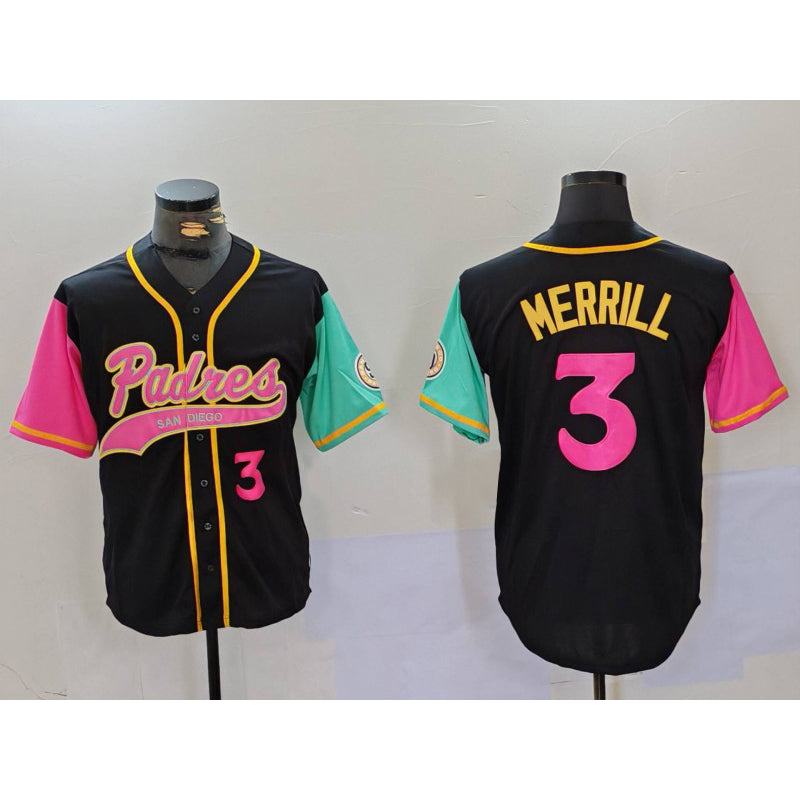 San Diego Padres #3 Jackson Merrill Number Black HOLBERT NEW 2023 City Connect Cool Base Stitched Jersey