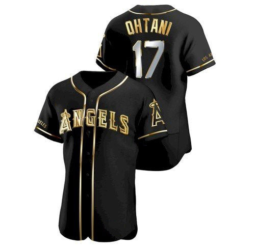 Los Angeles Angels #17 Shohei Ohtani Black Gold HOLBERT Stitched Flex Base Jersey