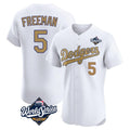 Los Angeles Dodgers #5 Freddie Freeman Player White Gold HOLBERT World Series Limited Elite Home Stitched Jerseys