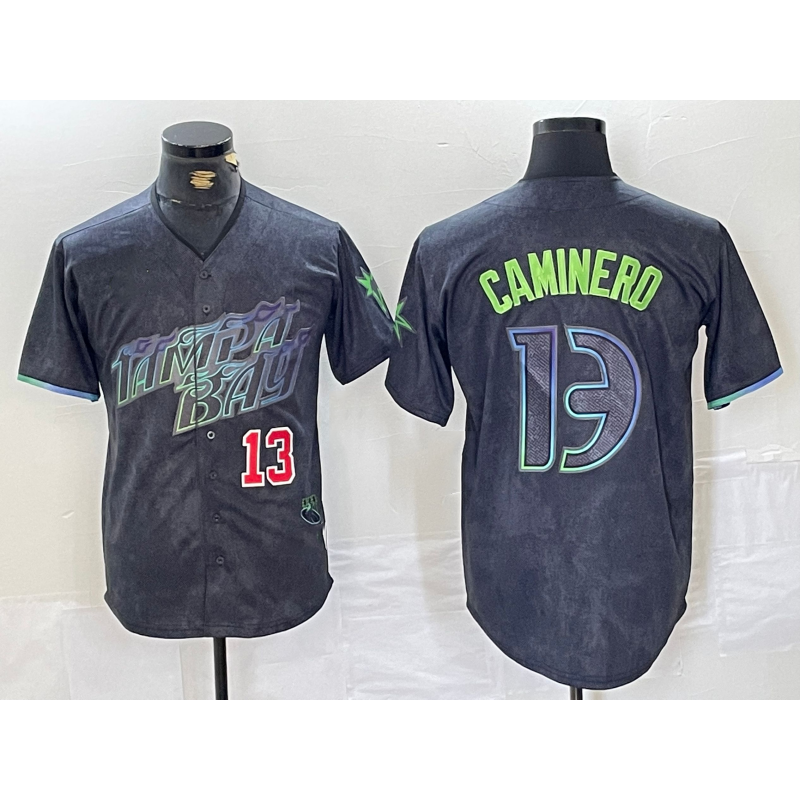 Tampa Bay Rays #13 Junior Caminero Number Charcoal HOLBERT 2024 City Connect Limited Stitched Jersey 2