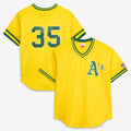 Oakland Athletics #35 Rickey Henderson Mitchell & Ness Yellow HOLBERT Authentic Batting Practice Jersey