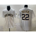Milwaukee Brewers #22 Christian Yelich White HOLBERT Pinstripe 2025 With Patch Stitched Jersey