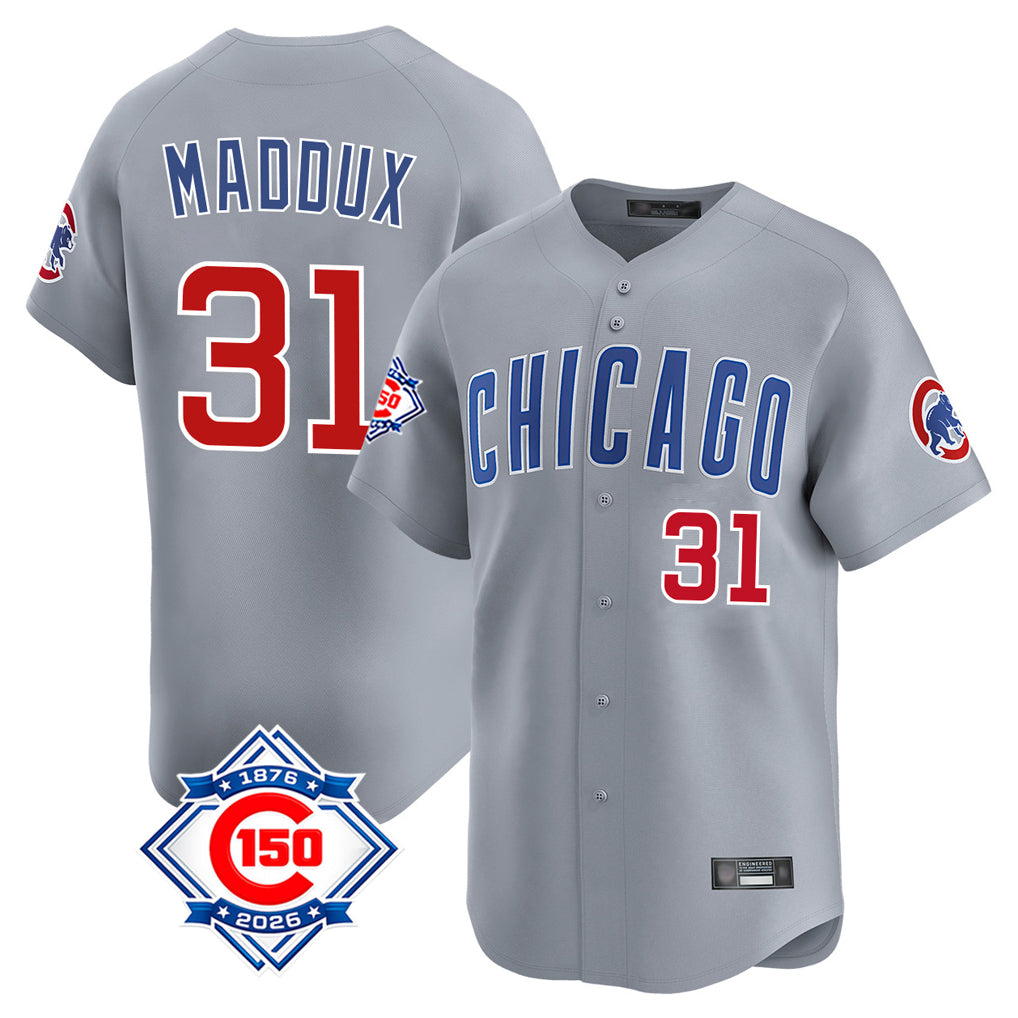 Chicago Cubs #31 Greg Maddux Player Gray HOLBERT Road 150th Anniversary Limited Home Stitched Jerseys