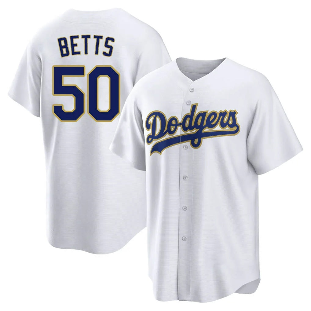 Los Angeles Dodgers #50 Mookie Betts Player Gold White HOLBERT 2026 Collection Stadium Game Stitched Jerseys