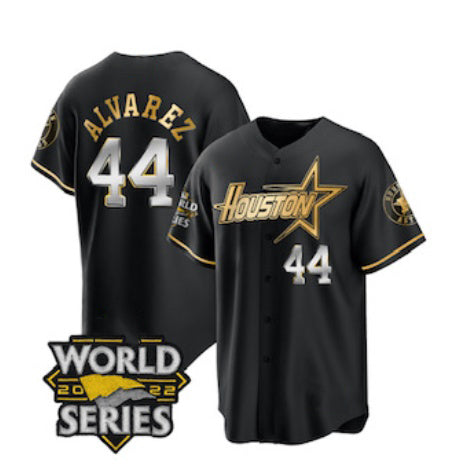 Houston Astros #44 Yordan Alvarez Black Gold HOLBERT 2022 World Series Stitched Jersey