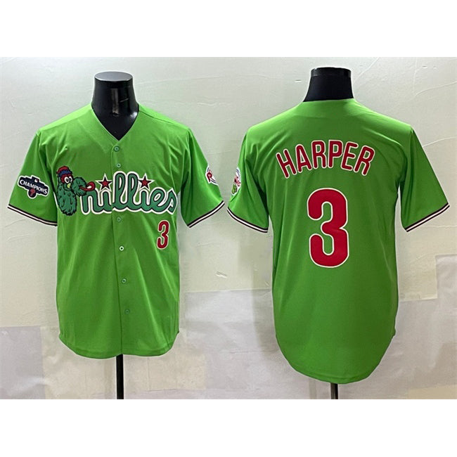 Philadelphia Phillies #3 Bryce Harper Light Green HOLBERT Phanatic With 2024 Division Champions Patch Limited Stitched Jersey