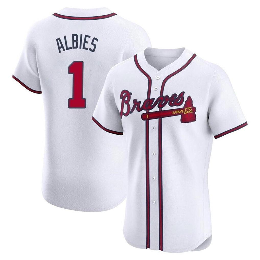 Atlanta Braves #1 Ozzie Albies Player White HOLBERT Limited Elite Home Game Stitched Jerseys