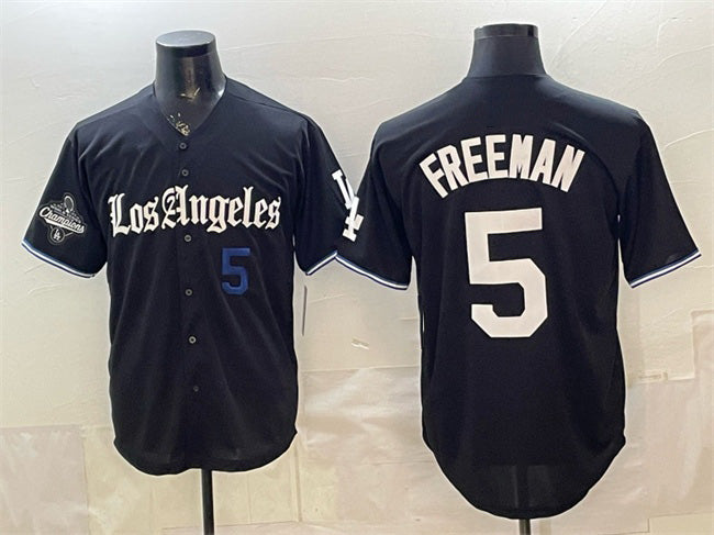 Los Angeles Dodgers #5 Freddie Freeman Black HOLBERT 2025 World Series Champions Patch 'Gothic Edition' Vapor Premier Limited Stitched Jersey