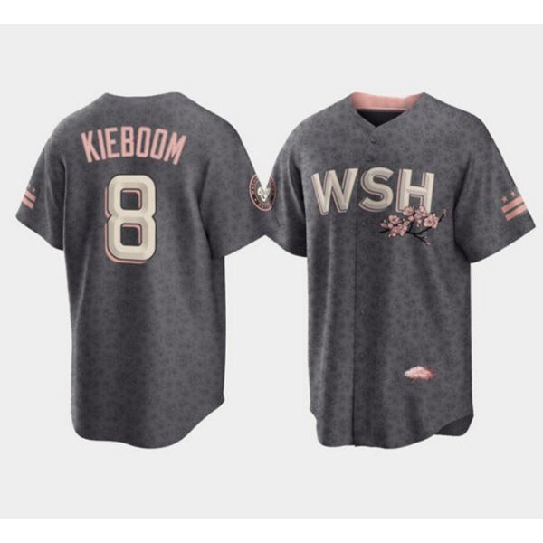 Washington Nationals #8 Carter Kieboom 2022 Grey HOLBERT City Connect Cherry Blossom Cool Base Stitched Jersey