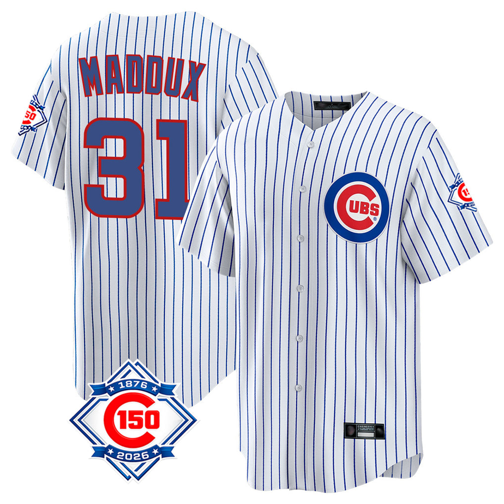 Chicago Cubs #31 Greg Maddux Player White HOLBERT 150th Anniversary Home Game Stitched Jerseys