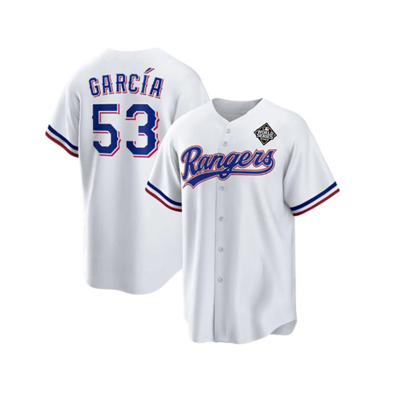 Texas Rangers #53 Adolis Garc¨ªa White HOLBERT 2023 World Series Stitched Jersey