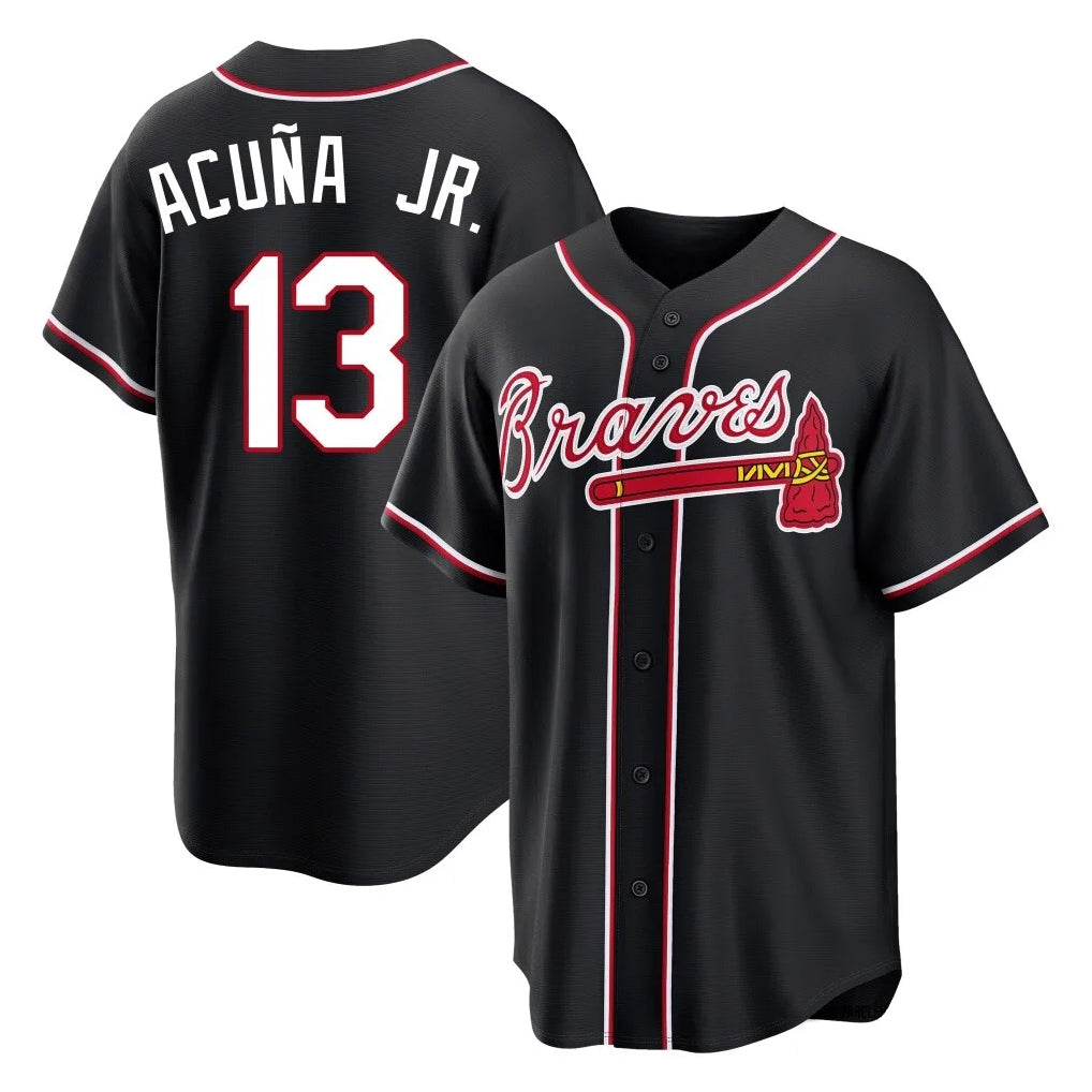 Atlanta Braves #13 Ronald Acuna Jr Player Black HOLBERT Fashion Out Game Stitched Jerseys