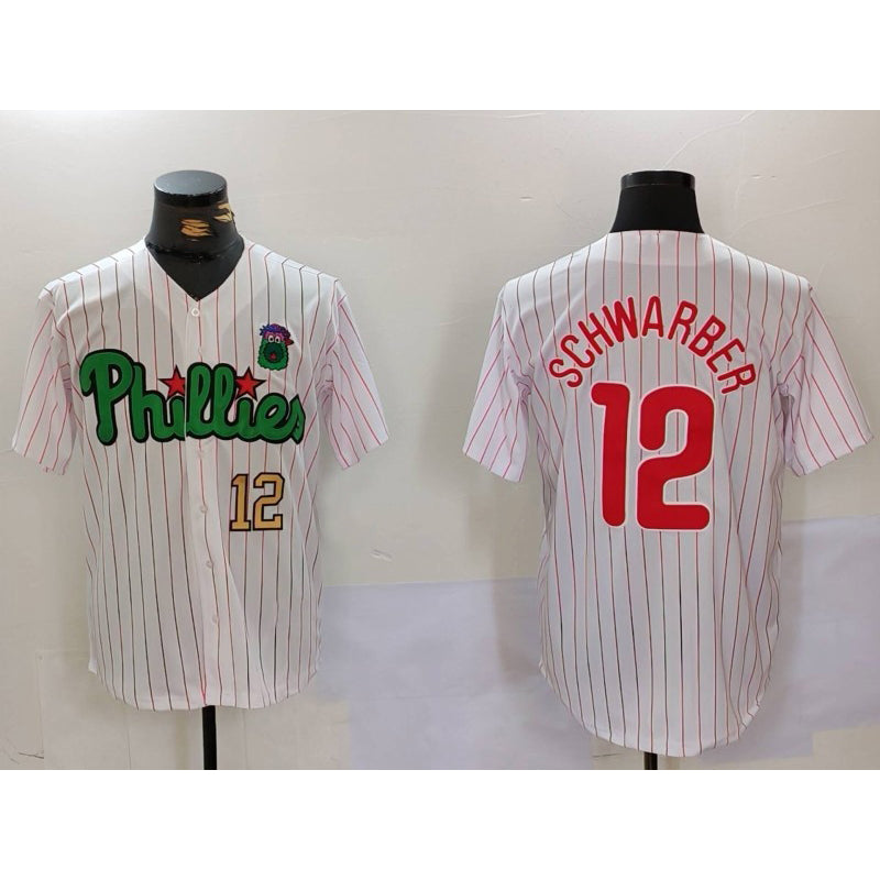 Philadelphia Phillies #12 Kyle Schwarber White Green HOLBERT Cool Base Stitched Jerseys