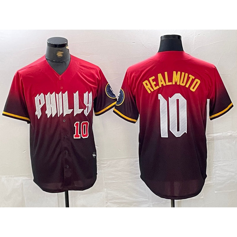 Philadelphia Phillies #10 JT Realmuto Red HOLBERT 2024 City Player Number Cool Base Jerseys