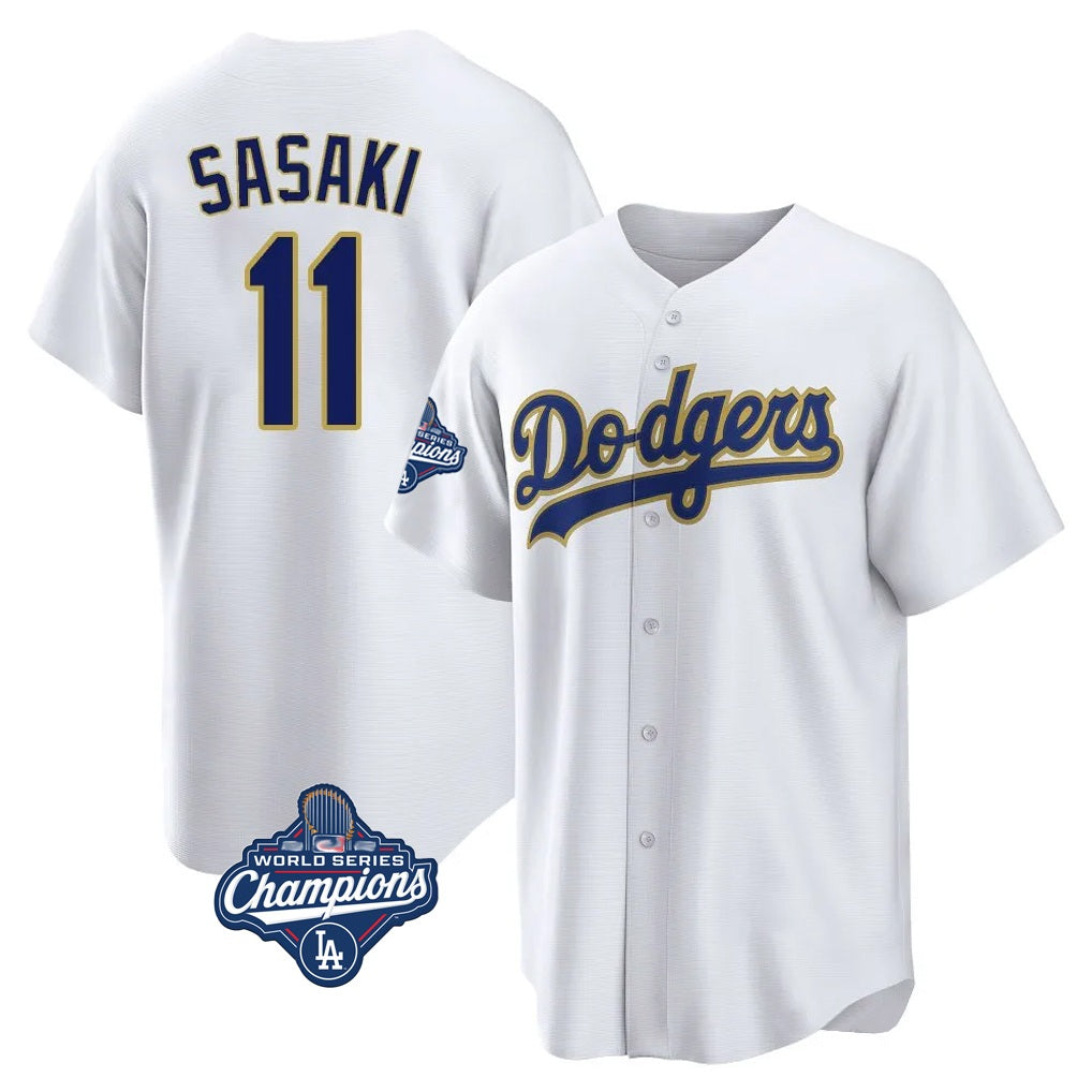 Los Angeles Dodgers #11 Roki Sasaki Player White Gold HOLBERT World Series Meet White 2026 Collection Stadium Game Stitched Jerseys