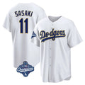 Los Angeles Dodgers #11 Roki Sasaki Player White Gold HOLBERT World Series Meet White 2026 Collection Stadium Game Stitched Jerseys