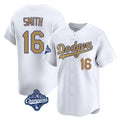 Los Angeles Dodgers #16 Will Smith Player White Gold HOLBERT World Series Meet Collection Limited Home Stitched Jerseys
