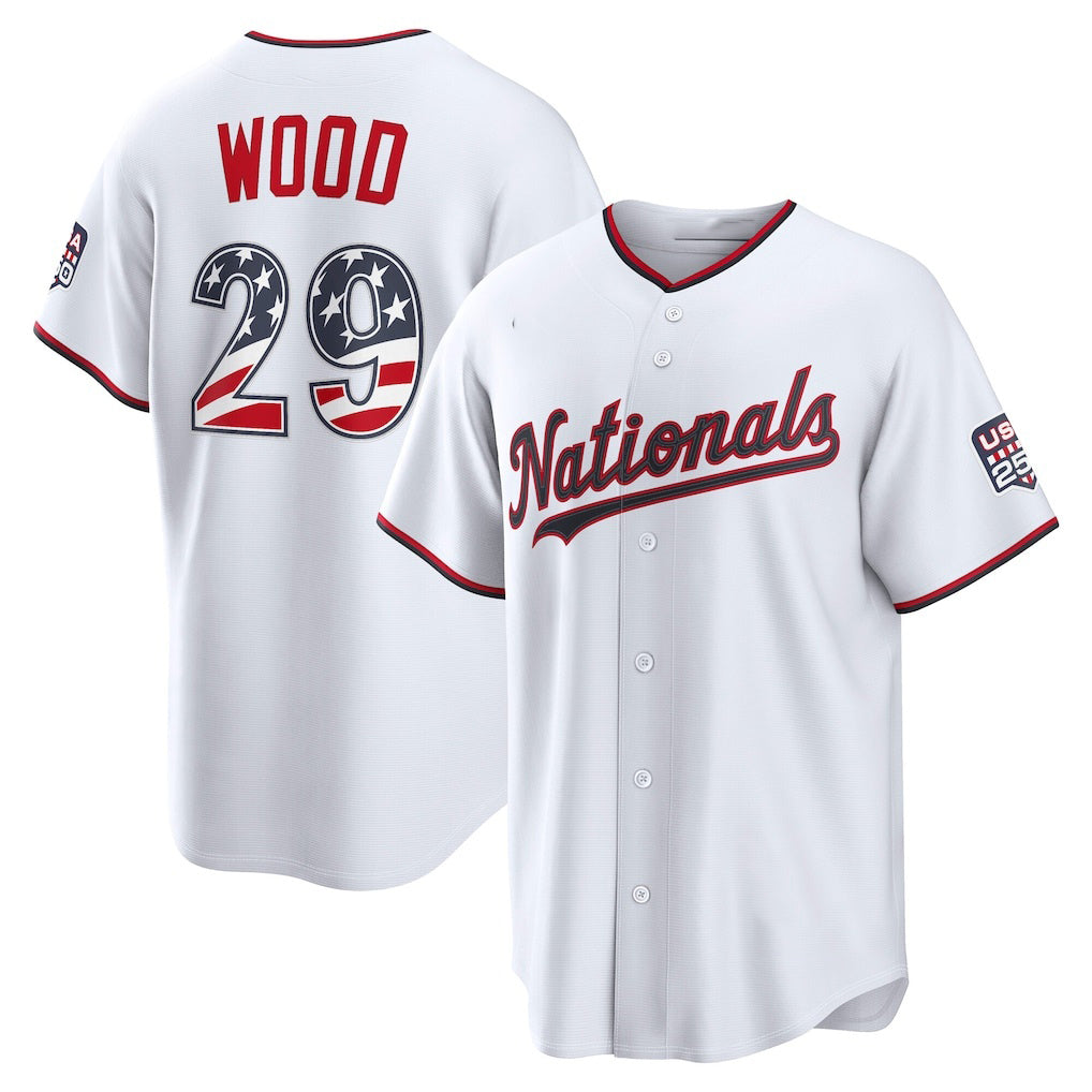 Washington Nationals #29 James Wood USA 250 Fourth of July Home Stadium Jersey - White HOLBERT