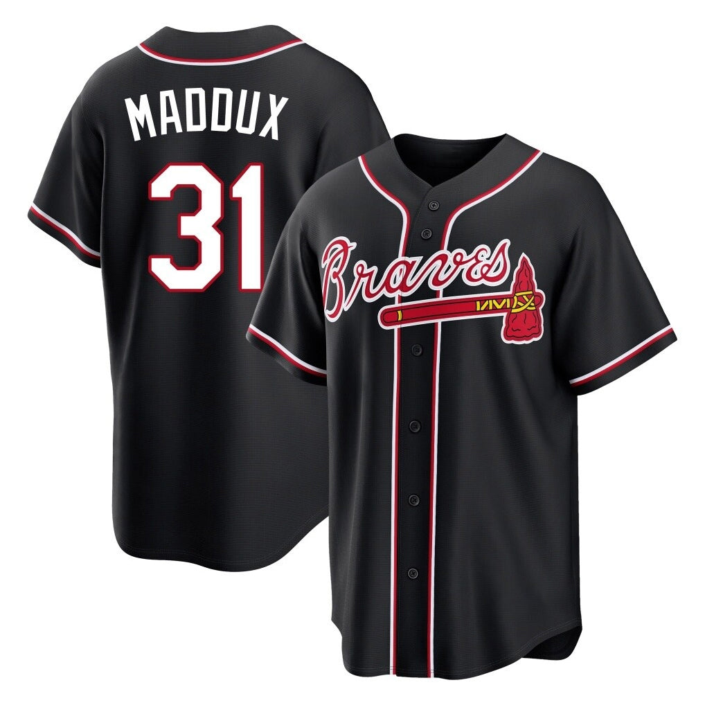 Atlanta Braves #31 Greg Maddux Player Black HOLBERT Fashion Out Game Stitched Jerseys